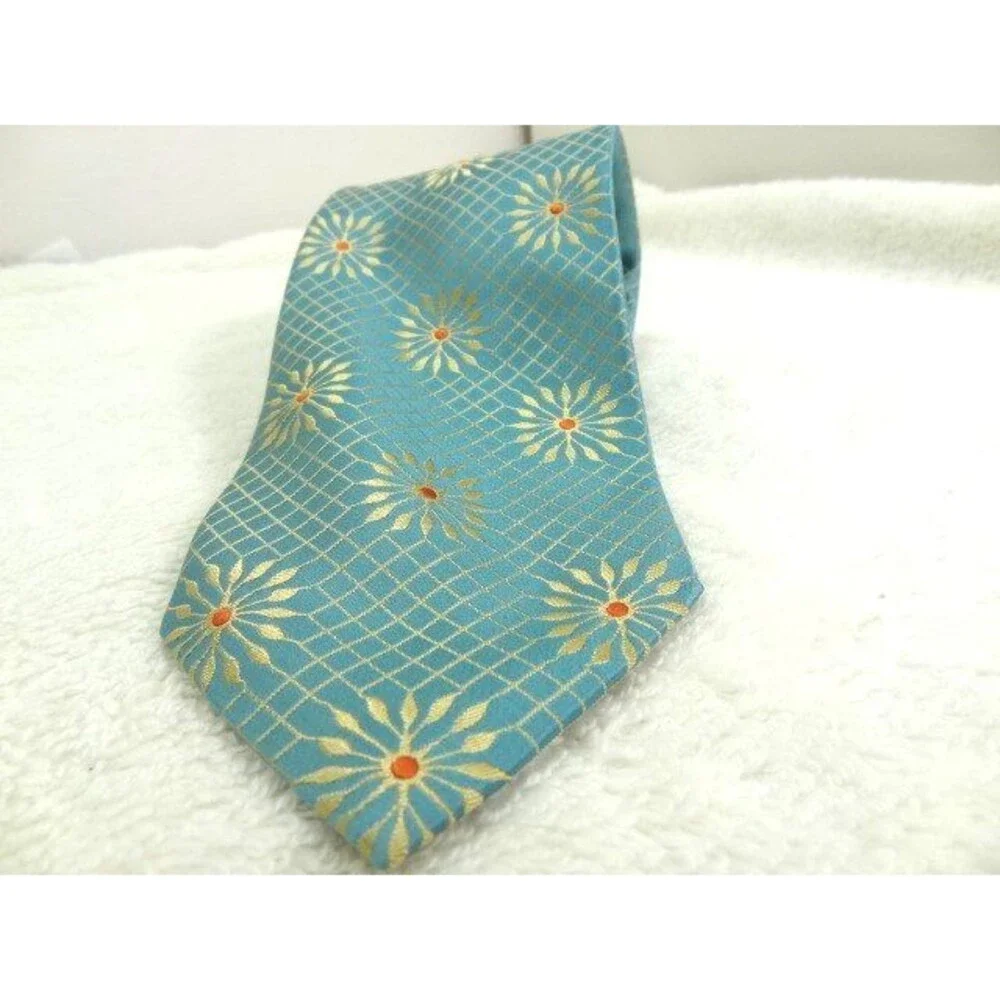 Men's BEN SHERMAN Orange Circle Burst Diamond Checkered Silk Neck Tie